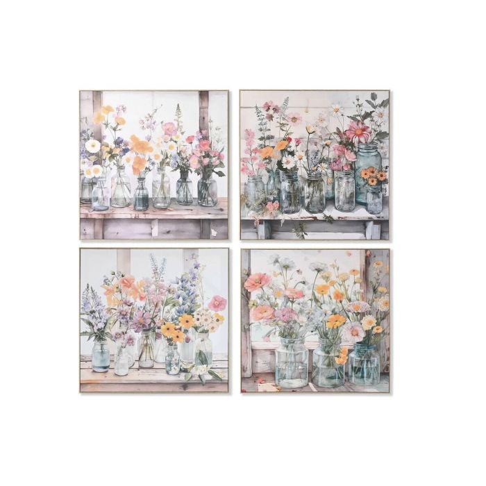 Cuadro Shabby DKD Home Decor Multicolor 3.5 x 80 x 80 cm (4 Unidades)