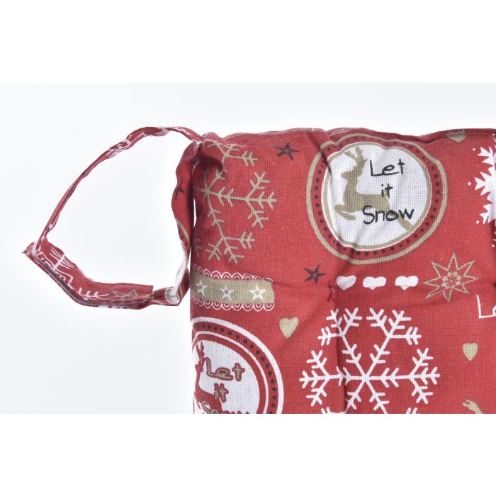 DKD Home Decor Cojin Silla Navidad Tradicional Poliéster Rojo Blanco 40x40x4 cm con Sujeción Velcro, Pack de 4 Unidades 2