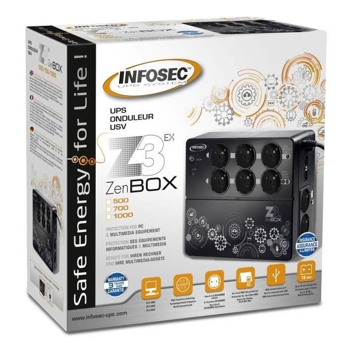 INFOSEC Inversor de alta frecuencia Z3 ZenBox EX 500 - 500 VA 6 enchufes FR / SCHUKO 2 INFOSEC Inversor de alta frecuencia Z3 ZenBox EX 500 - 500 VA 6 enchufes FR / SCHUKO 2