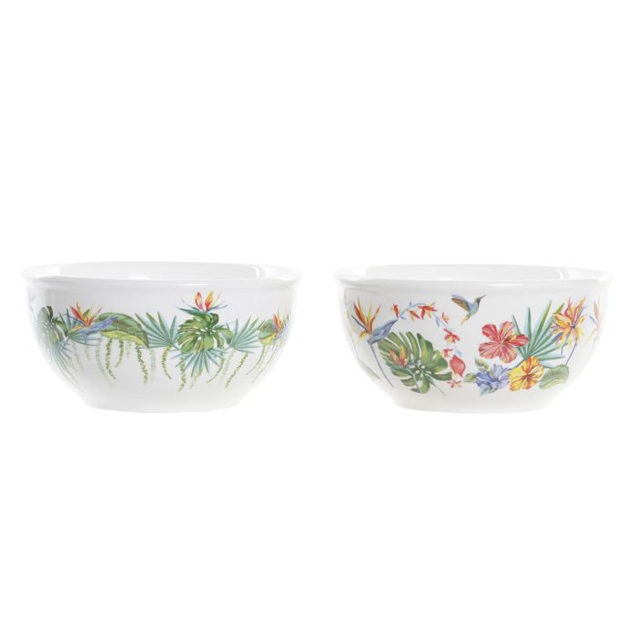 DKD Home Decor Bol Tropical Multicolor Colección Tropic Garden Dolomita 600ml 14x14x7 cm Pack 6 Unidades