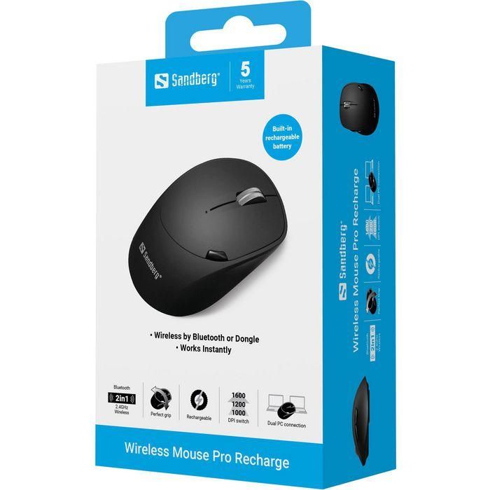 Sandberg Wireless Mouse Pro Recharge Ratón Inalámbrico con 6 Botones y Bluetooth/USB 6