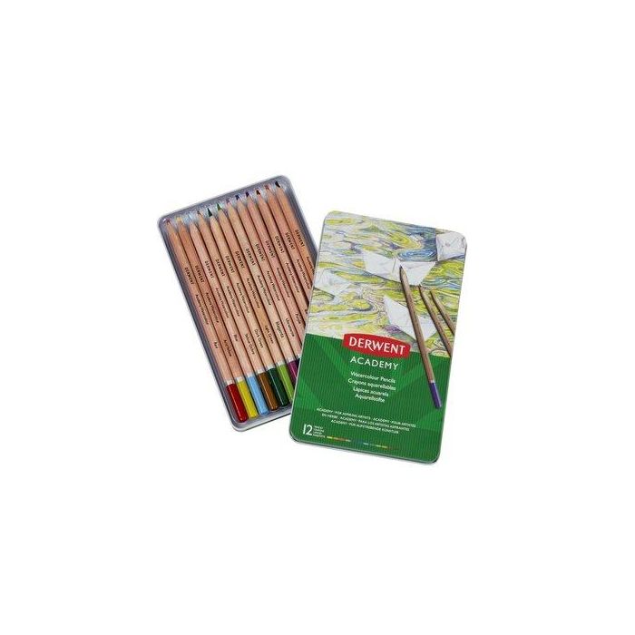 Lapices Derwent Academy Caja Metalica De 12 Piezas Acuarelables