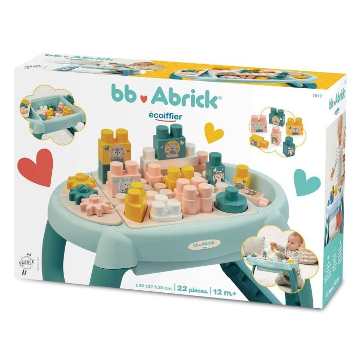 Ecoiffier 7917 Mesa de Actividades Educativa para Bebés y Niños con 11 Bloques, 4 Formas, 3 Engranajes y 3 Tableros de Juego 1