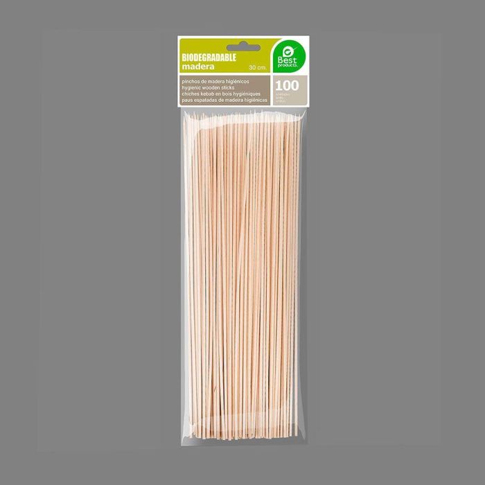 Best Products Pinchos de Madera Higiénicos 300 x 2 mm Blister 100 Unidades