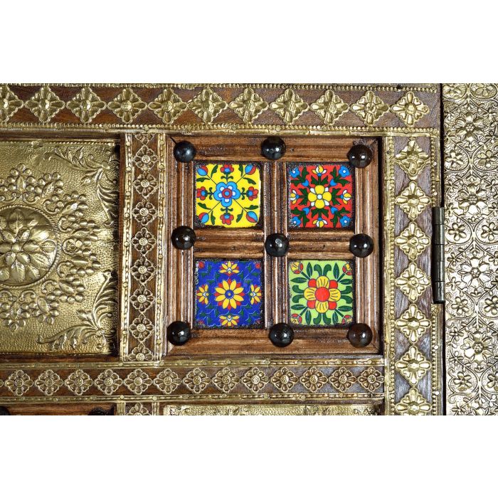 Giner y Colomer Armario 2 Puertas Madera Acacia Cerezo Detalles Azulejo Bronce Repujado 180x100x45 cm 6