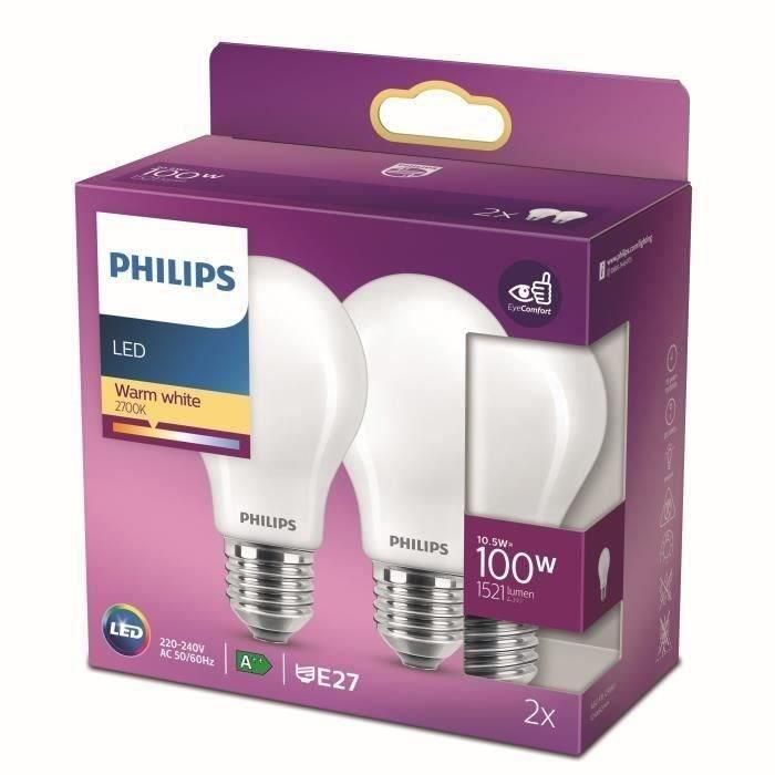 Philips Bombilla LED Equivalente 100W E27 Blanco cálido no regulable, vidrio, juego de 2