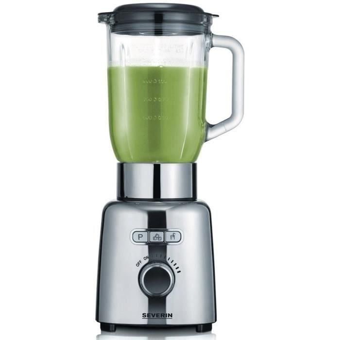 Severin SM3710 Licuadora de vaso clásica, acero inoxidable, recipiente de vidrio, función pulso, hielo picado, 6 cuchillas, velocidad continua 3