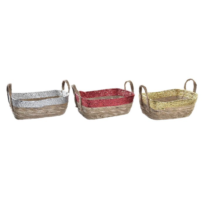 DKD Home Decor Cesta de Navidad Tradicional Pack 6 Unidades - Rojo, Dorado, Plateado, Natural - Fibra y Seagrass, Medidas 32x22x12 cm