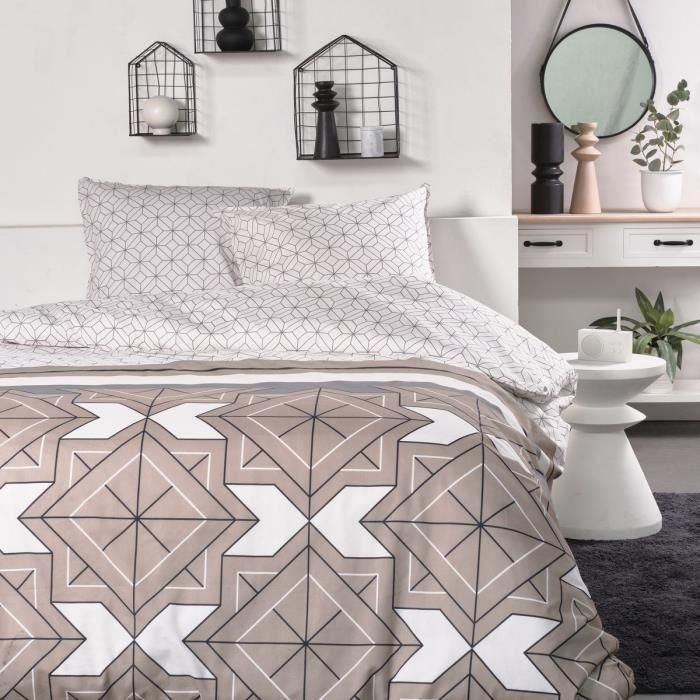 Juego de cama doble -TODAY - 240x200 cm - 100% Algodón - Beige, Blanco y Negro Juego de cama doble -TODAY - 240x200 cm - 100% Algodón - Beige, Blanco y Negro