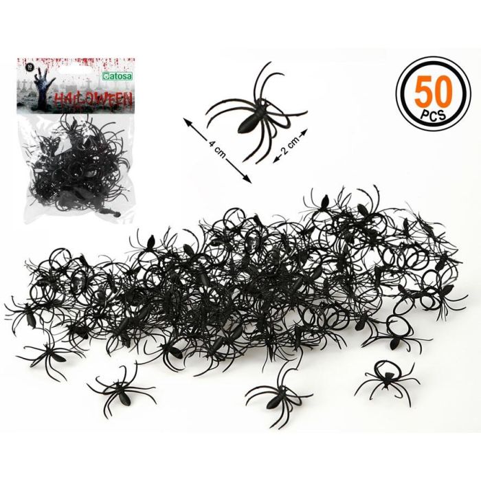 Mini Arañas Negras Halloween - 50 Unidades para Decoración de Fiestas Temáticas