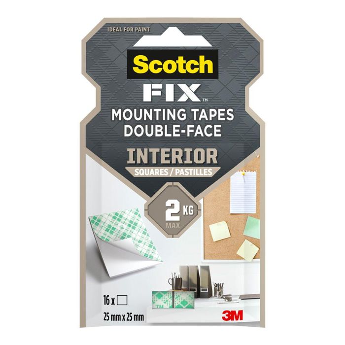 Scotch 4496-st16-p Cuadrados Adhesivos Doble Cara, Interiores, 25mmx25mm, 16 uds, Carga Máx 2 kg