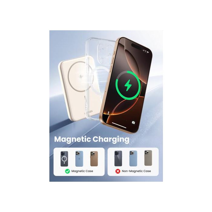 UGREEN 25207 Batería Externa 5000 mAh Cargador Inalámbrico Magnético PD15W USB-C Negro