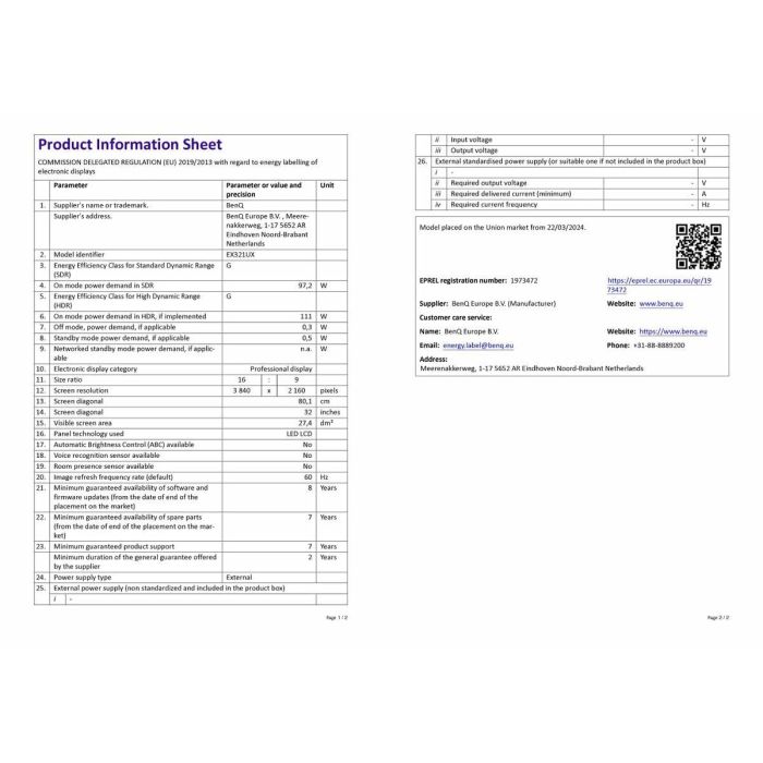 BenQ EX321UX Monitor 31.5" (80 cm) 4K UHD 3840 x 2160, 144Hz, 1ms, HDR1000, Mini LED, Blanco 1