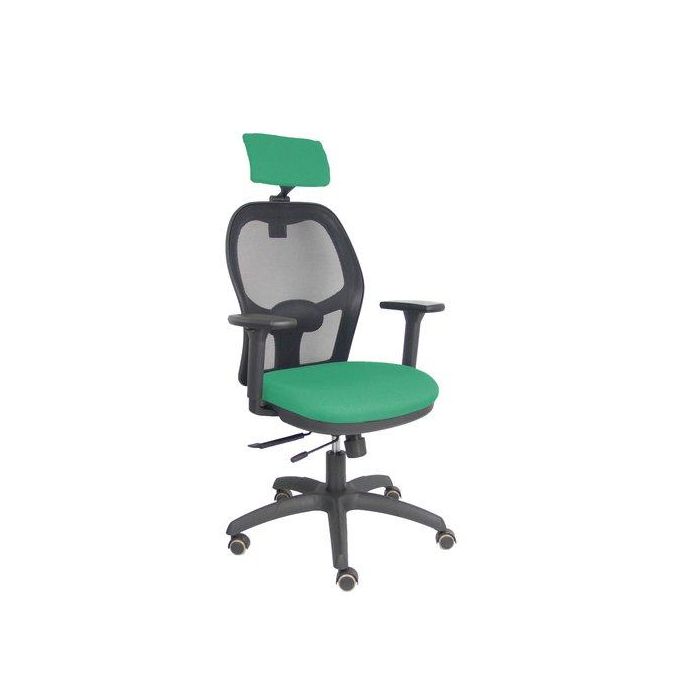 Silla Piqueras Y Crespo Jorquera Brazos 3D Y Cabecero Regulables Mecanismo Sincro Con Traslack Ruedas Parquet Respaldo De Malla Negra Y Asiento Tapizado Bali Verde Esmeralda