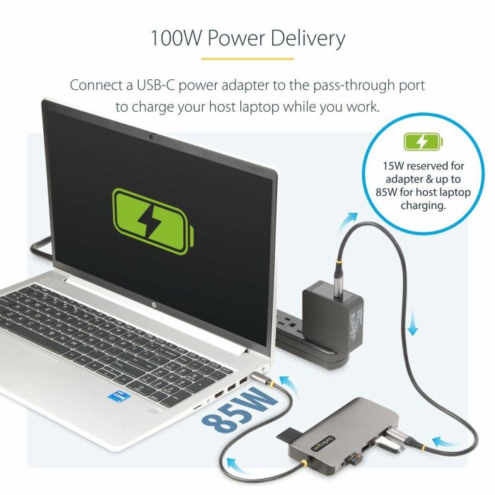 Hub USB Startech 154B-USBC-MULTIPORT Gris 100 W 5 Hub USB Startech 154B-USBC-MULTIPORT Gris 100 W 5