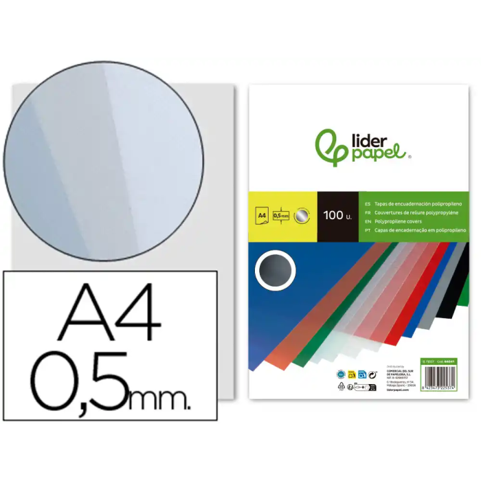 Liderpapel Tapa Encuadernacion Polipropileno Din A4 0.5mm Ahumado Paquete 100 Unidades