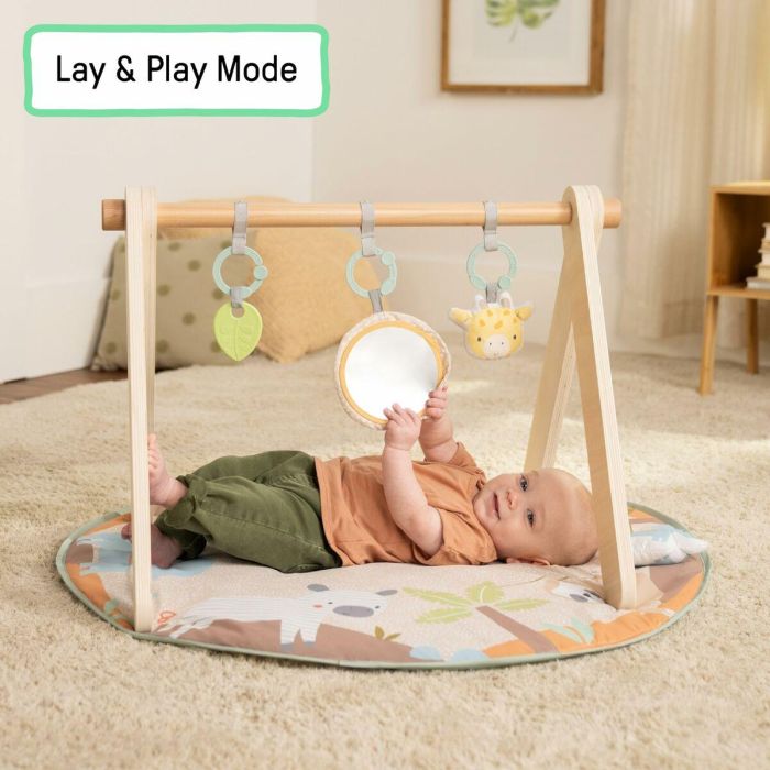 Ingenuity ING17448 Alfombra de juego plegable WonderWood para bebé, redonda con arco de madera, espejo y juguetes 12
