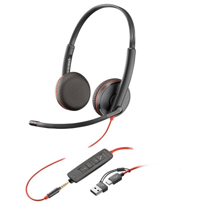 HP C3225 Blackwire Auriculares Diadema Estéreo con Micrófono, Control de Volumen, Jack 3.5 mm y Adaptador USB-C a USB-A Negro 6
