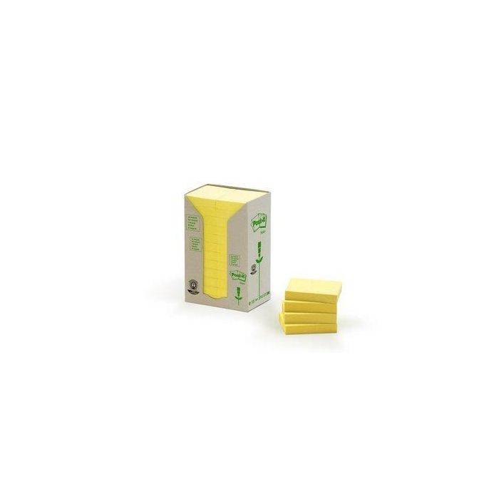 Post-it 653 Bloc de Notas Adhesivas Recicladas Quita y Pon en Torre, 38 x 51 mm, 100 Hojas, Amarillo, Certificado PEFC