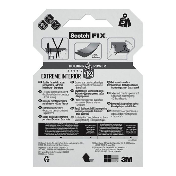 Cinta doble cara de montaje para interiores extreme, 19mmx1,8m, máx 12 kg 2 Cinta doble cara de montaje para interiores extreme, 19mmx1,8m, máx 12 kg 2