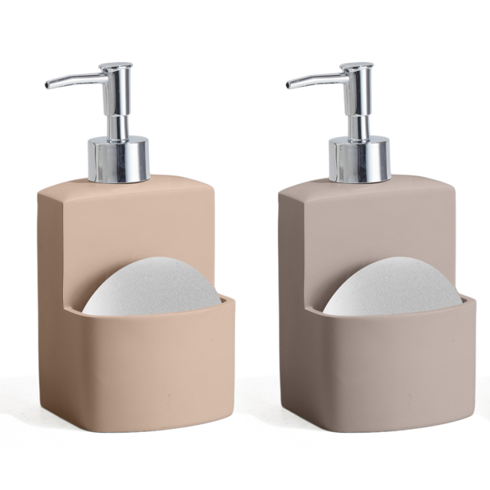 DKD Home Decor Dosificador Basicos Rosa Beige de Gres y ABS, Colección Chinalight 2025, 9.3x19x10 cm (Pack 6 Unidades Surtidas)