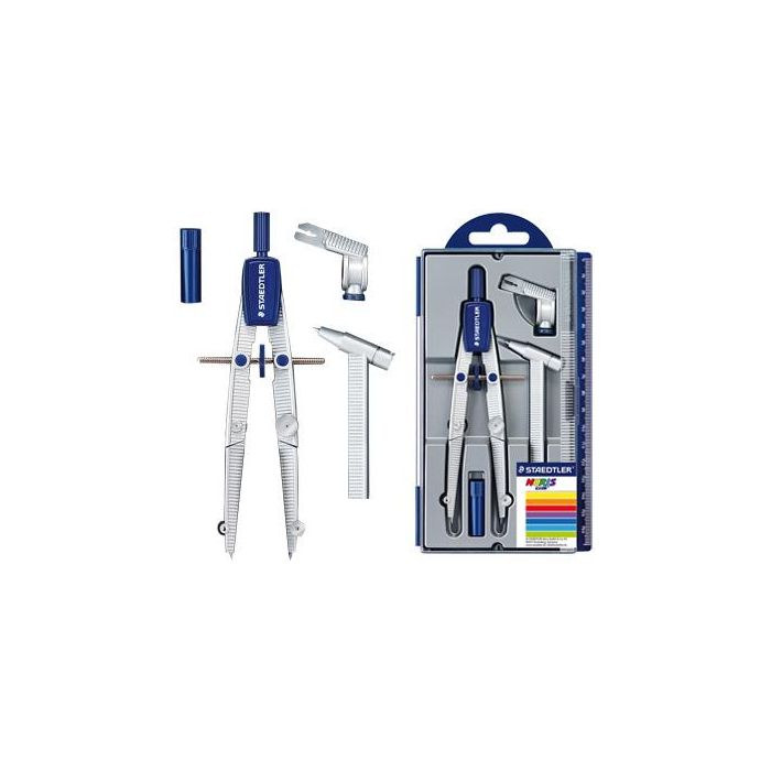 Staedtler Set De Compás Escolar Noris 550 Estuche Con Rueda Central Alargadera Y Adaptador Universal