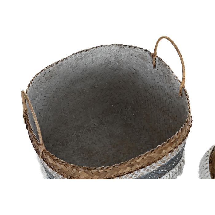 DKD Home Decor Cesta Balines Decorativa Almacenaje de Bambú y Algodón, Set de 3 Piezas, Gris, Blanco y Natural, 49x49x57 cm 1