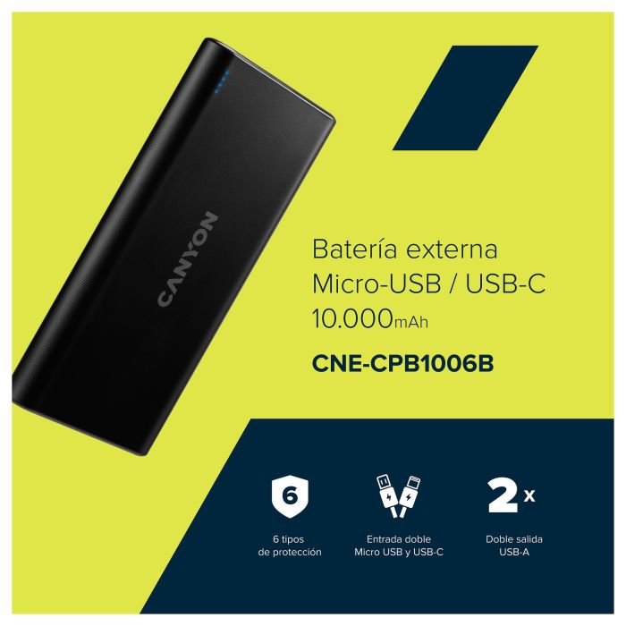 Canyon PB-106 Powerbank 10.000 mAh Negro Batería Externa 3