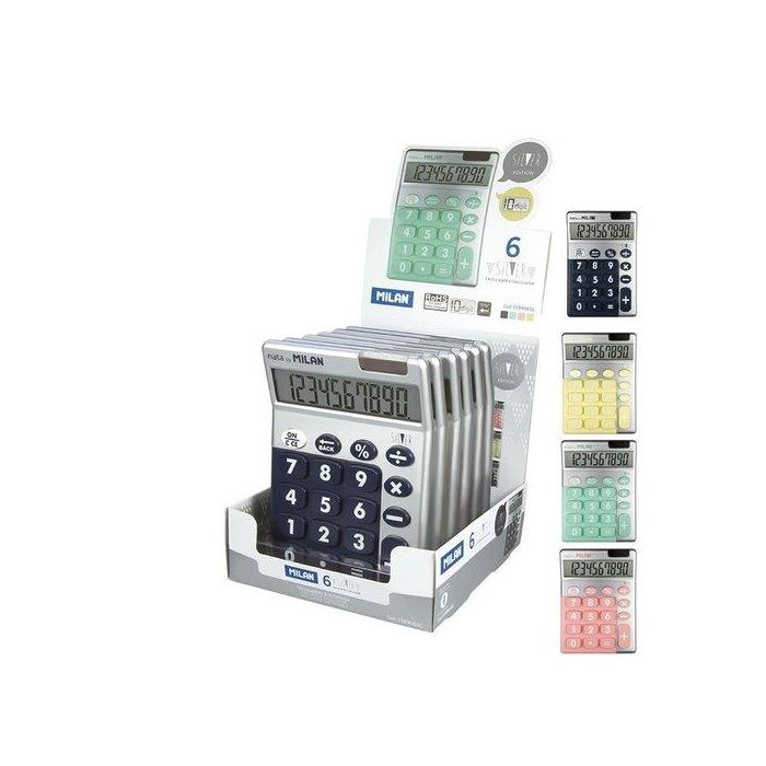 Calculadora Sobremesa Milan 10 Digitos Silver Expositor De 6 Colores Surtidos
