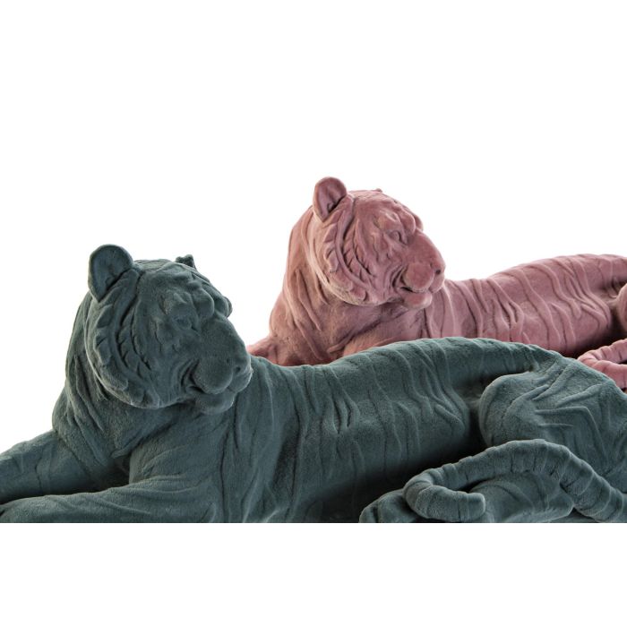 DKD Home Decor Figura Colonial de Tigre de Resina Rosa Palo y Verde 17.5 x 13.3 x 36 cm - Set de 2 Unidades 1