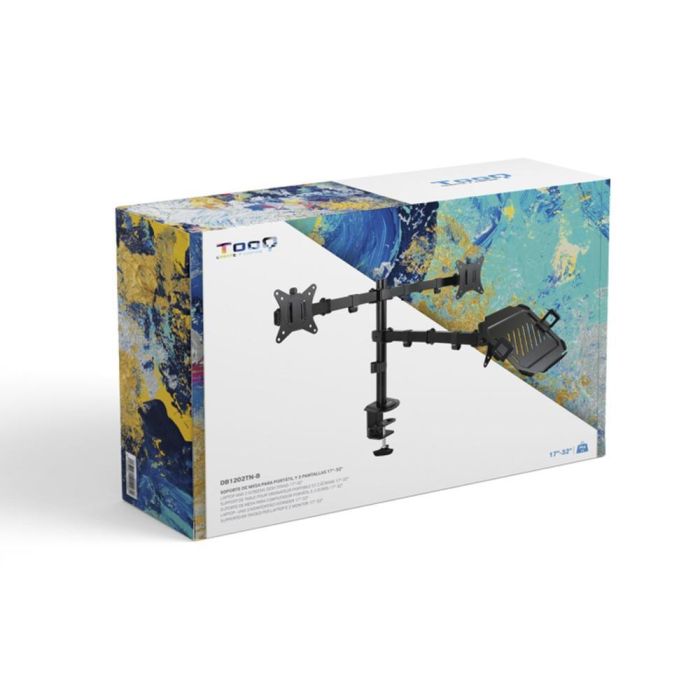 TooQ Soporte Mesa DB1202TN-B para 2 Monitores 17'-32' y 1 Portátil 12'-17' Giratorio Inclinable Negro 1