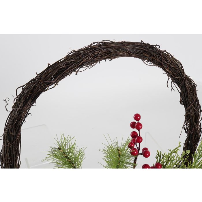 DKD Home Decor Decoración Pared Navidad Moderna con Cesta Muérdago de PVC y Ratán Colores Rojo Dorado 40x30x10 cm 2