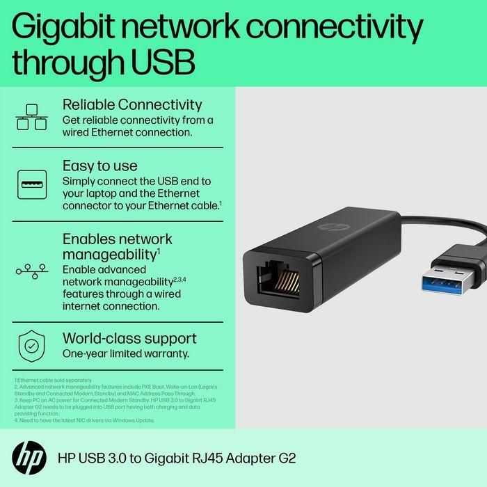 HP USB 3.0 to Gigabit RJ45 Adapter G2 4 HP USB 3.0 to Gigabit RJ45 Adapter G2 4