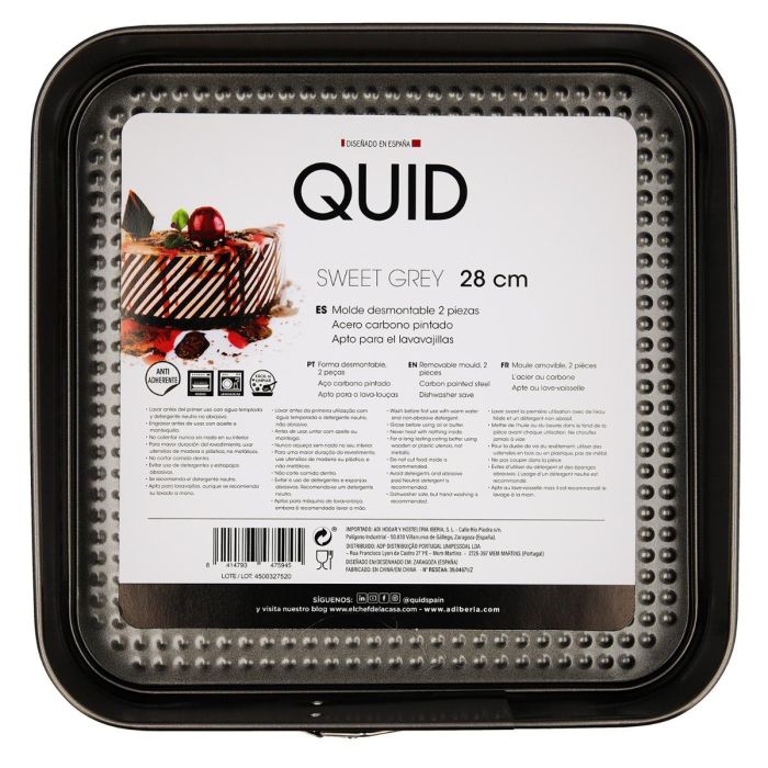 Molde Cuadrado Desmontable Acero Pintado Sweet Grey Quid 28 cm Molde Cuadrado Desmontable Acero Pintado Sweet Grey Quid 28 cm