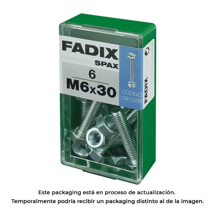 Fadix Tornillo Métrico Cabeza Hexagonal y Tuerca Cincada M6x30mm - Caja con 6 Unidades 0 Fadix Tornillo Métrico Cabeza Hexagonal y Tuerca Cincada M6x30mm - Caja con 6 Unidades 0