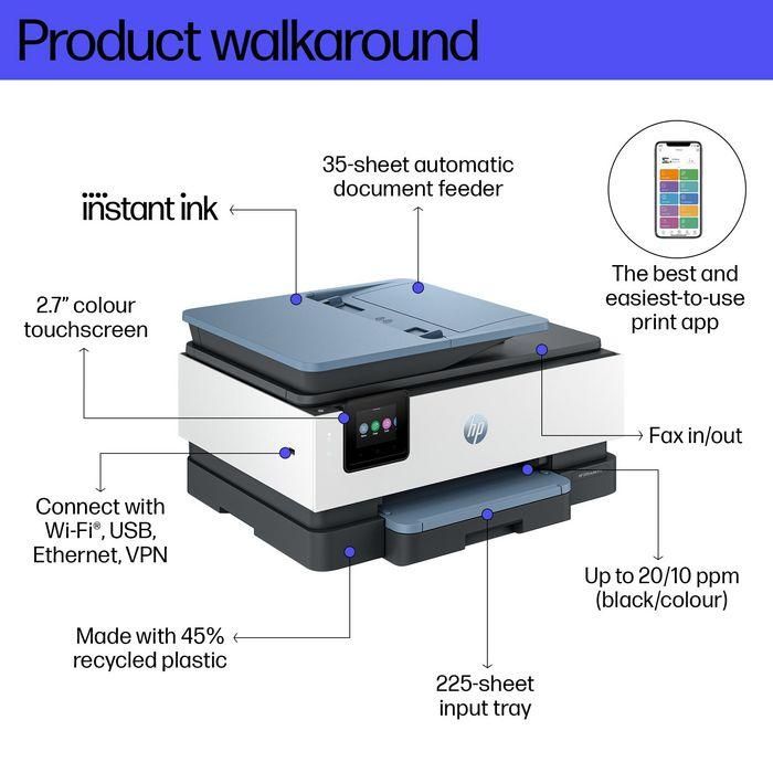 HP OfficeJet Pro 8135e Impresora Multifunción Color Tinta con Fax para Hogar/Oficina, compatible con HP Instant Ink y HP+ 4