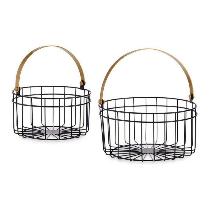 Giftdecor Set de 2 Cestas Redondas Negras con Asa Dorada - 25x27x25 cm y 20x22.5 cm, Metal