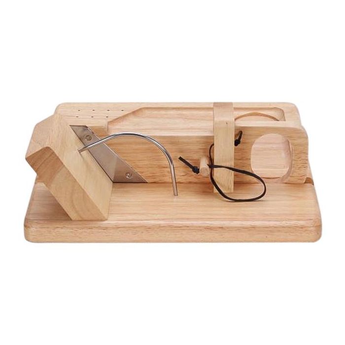 DKD Home Decor Cortador de Embutido de Madera Rubberwood y Acero Inoxidable Natural - 29x29x10 cm