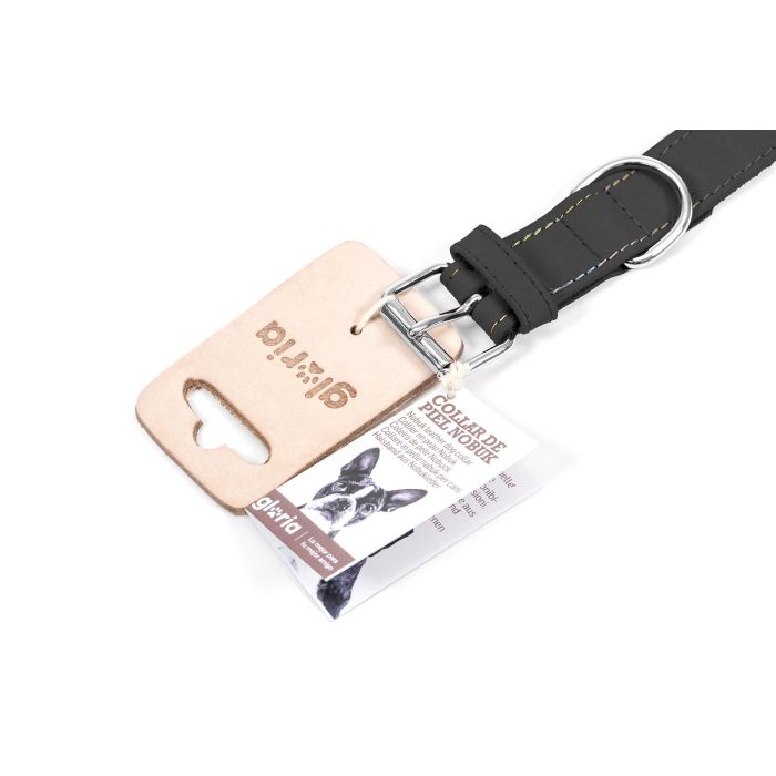 Gloria Oasis Collar de Piel Nobuk para Perro Negro 35 cm x 12 mm, Diseño Doble Capa y Costura Reforzada de Gran Duración 2