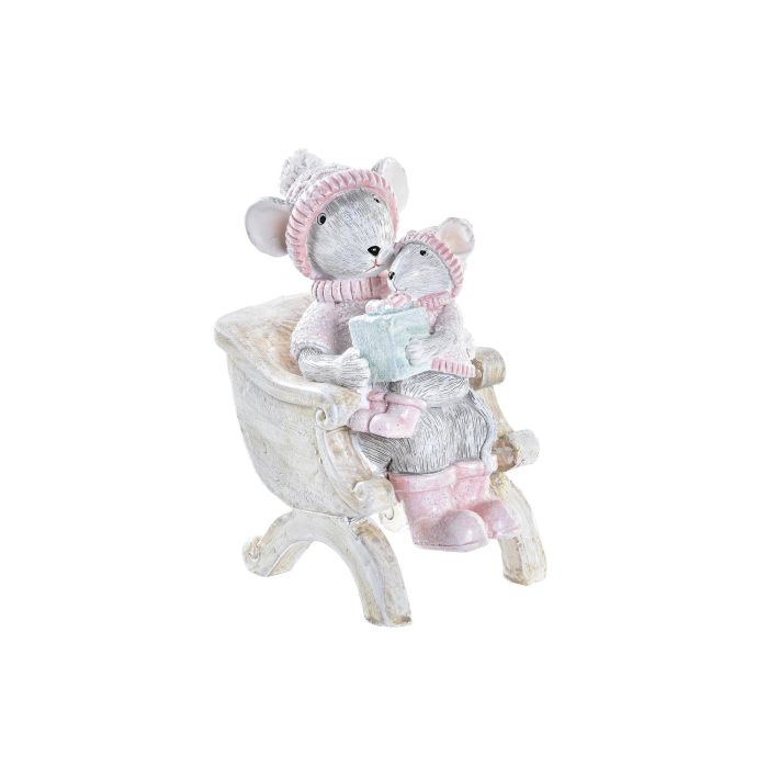 DKD Home Decor Figura Navidad Ratón Fantasía Resina Rosa Beige Gris 5.5x10x8 cm