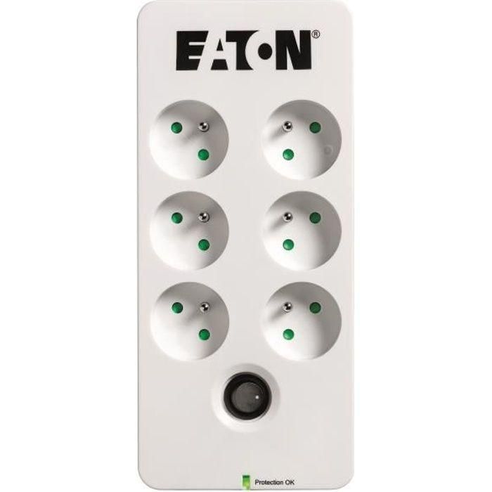 Eaton Supresor y Protector de Sobretensiones para 6 Tomas FR, Caja de Protección de 2.5 kVA, Entrada 230V CA Eaton Supresor y Protector de Sobretensiones para 6 Tomas FR, Caja de Protección de 2.5 kVA, Entrada 230V CA
