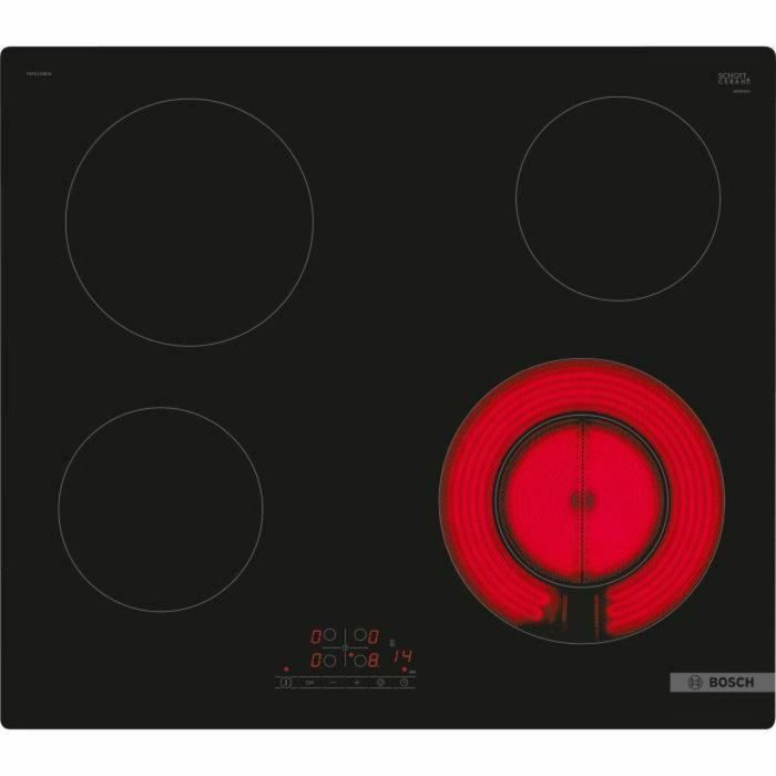 Bosch PKF611BB8E Placa Vitrocerámica 60cm 4 Zonas de Cocción Zona Doble Sin Marco Mandos Frontales Negra