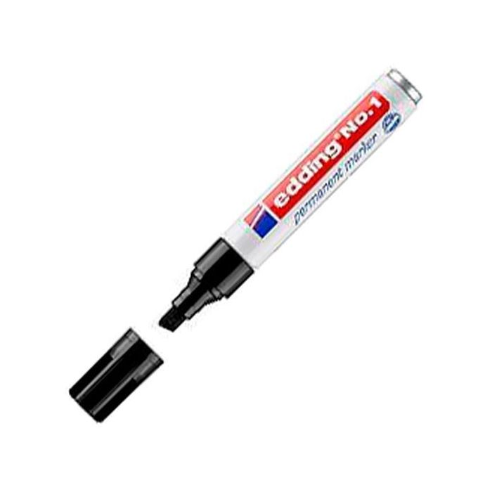 Edding Nº 1 Marcador Permanente, Negro, punta biselada 1-5 mm, tinta de secado rápido, resistente al agua, 10 Unidades (10 Unidades)
