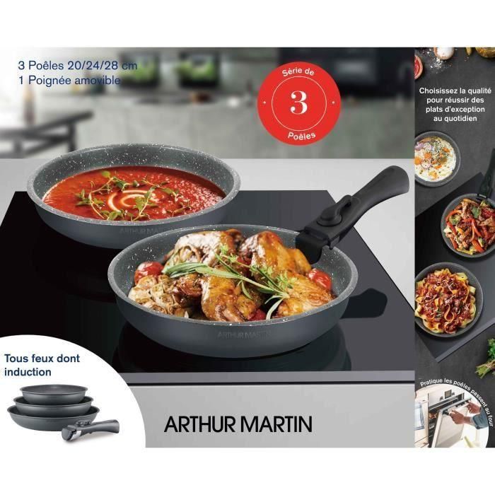 Arthur Martin AM521GM Batería de cocina con 3 estufas - Matt Gray 20-24-28 cm + 1 Manija extraíble - Todas las luces que incluyen inducción 2