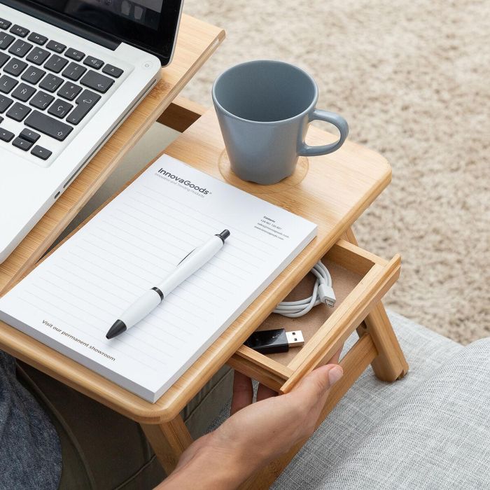 Mesa Plegable Auxiliar de Bambú Lapwood InnovaGoods 6 Mesa Plegable Auxiliar de Bambú Lapwood InnovaGoods 6