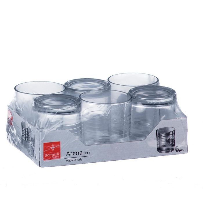 Bormioli Rocco Arena Set 6 Vasos Bajos de Vidrio Transparente con Relieve 24 cL Fabricados en Italia 1