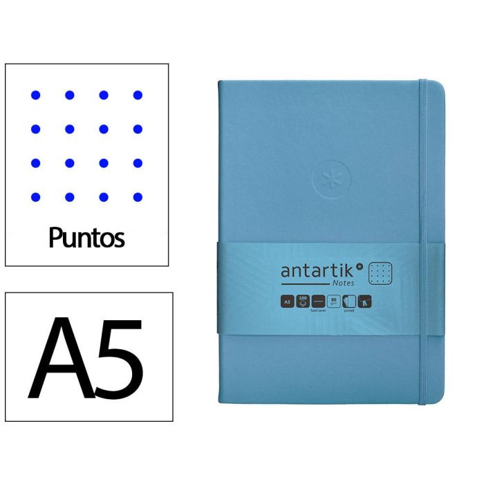 Cuaderno Con Gomilla Antartik Notes Tapa Dura A5 Hojas Puntos Azul Claro 100 Hojas 80 gr Fsc