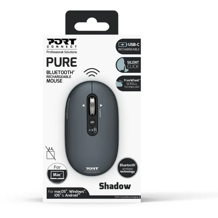 Port Designs Ratón Inalámbrico 910501 PURE Bluetooth Recargable Gris Antracita