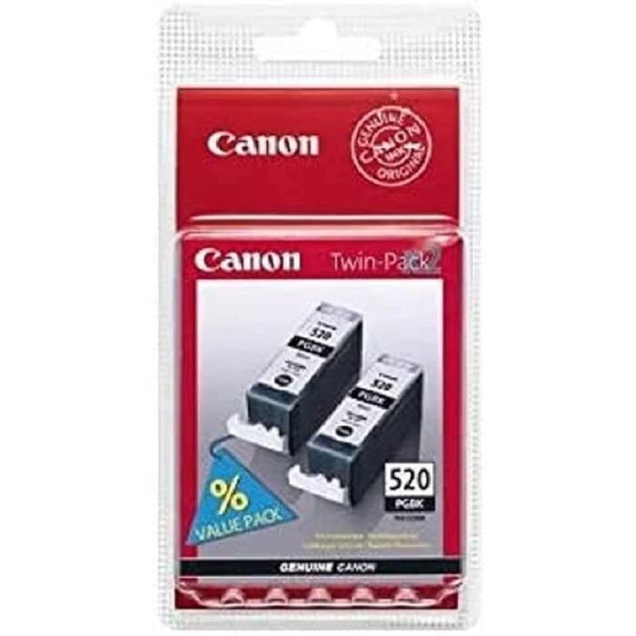 Paquete de 2 cartuchos de tinta CANON - PGI-520BK - Negro - blíster de capacidad estándar con alarma 1 Paquete de 2 cartuchos de tinta CANON - PGI-520BK - Negro - blíster de capacidad estándar con alarma 1