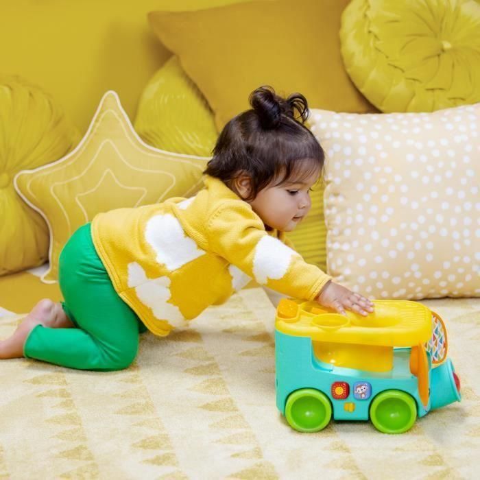 Bright Starts BRI0074451168275 Autobús Safari Elefantes Lanzador Tobogán Pelotas, 3 Pelotas, Luz, +30 Canciones y Melodías, 6+ meses 2